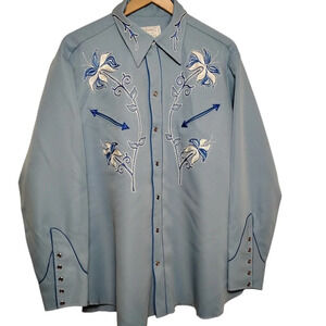 HBARC Vintage Light Blue Long Tail Rancher Shirt, 17